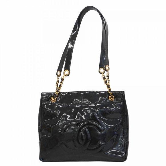 Chanel Shoulder Bag Chain Patent Leather Black Women's - Picture 1 of 10